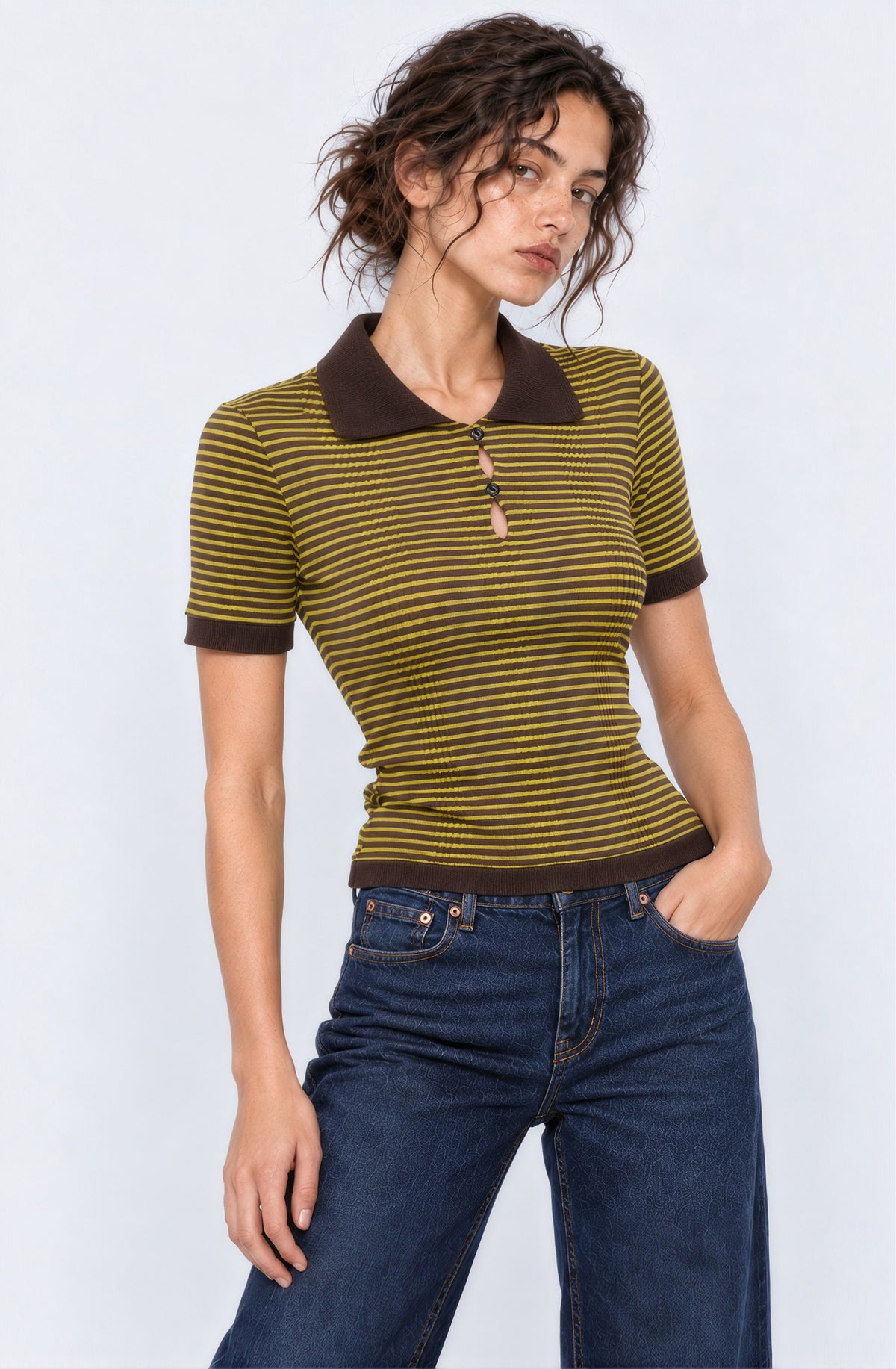 Striped T-shirt in Yellow-Brown