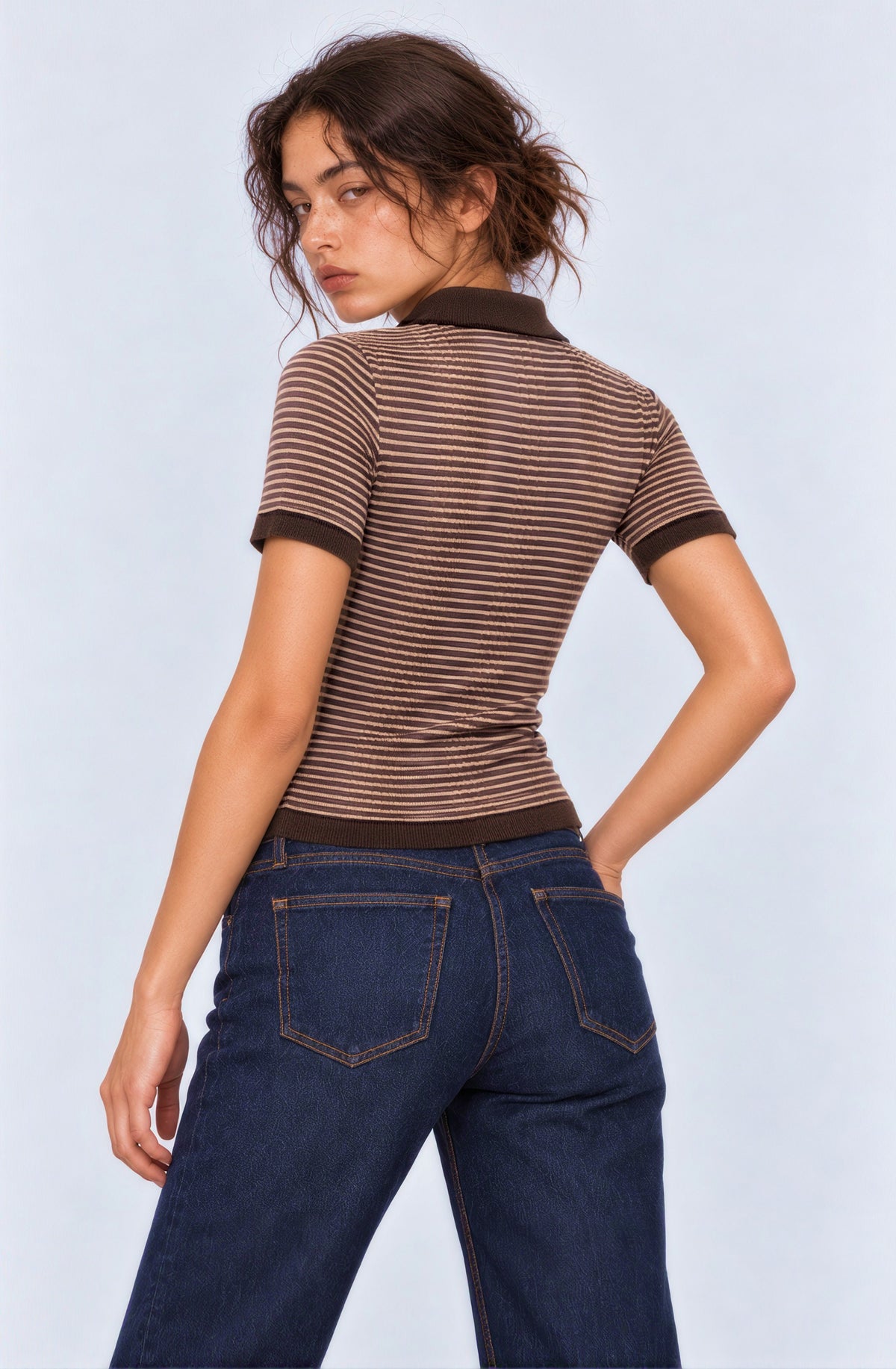 Striped T-shirt in Beige-Brown