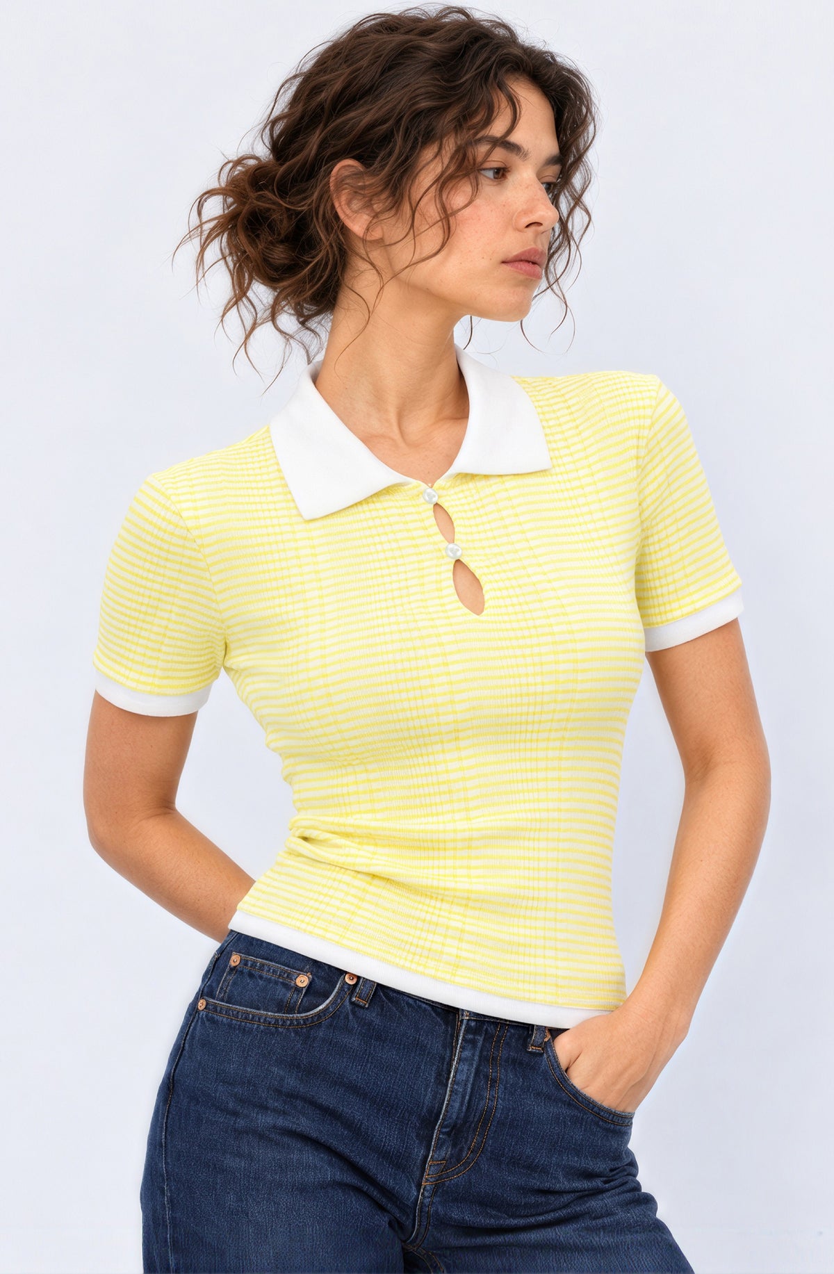 Striped T-shirt in Ecru-Yellow