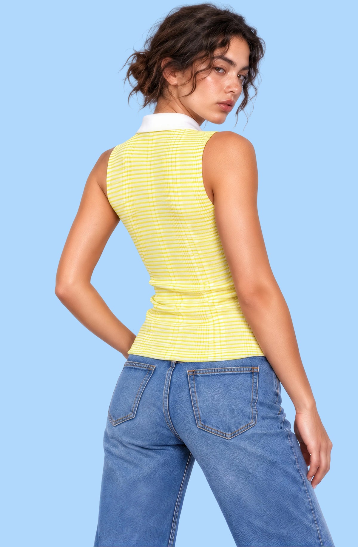 Striped Tank Top in Ecru-Yellow