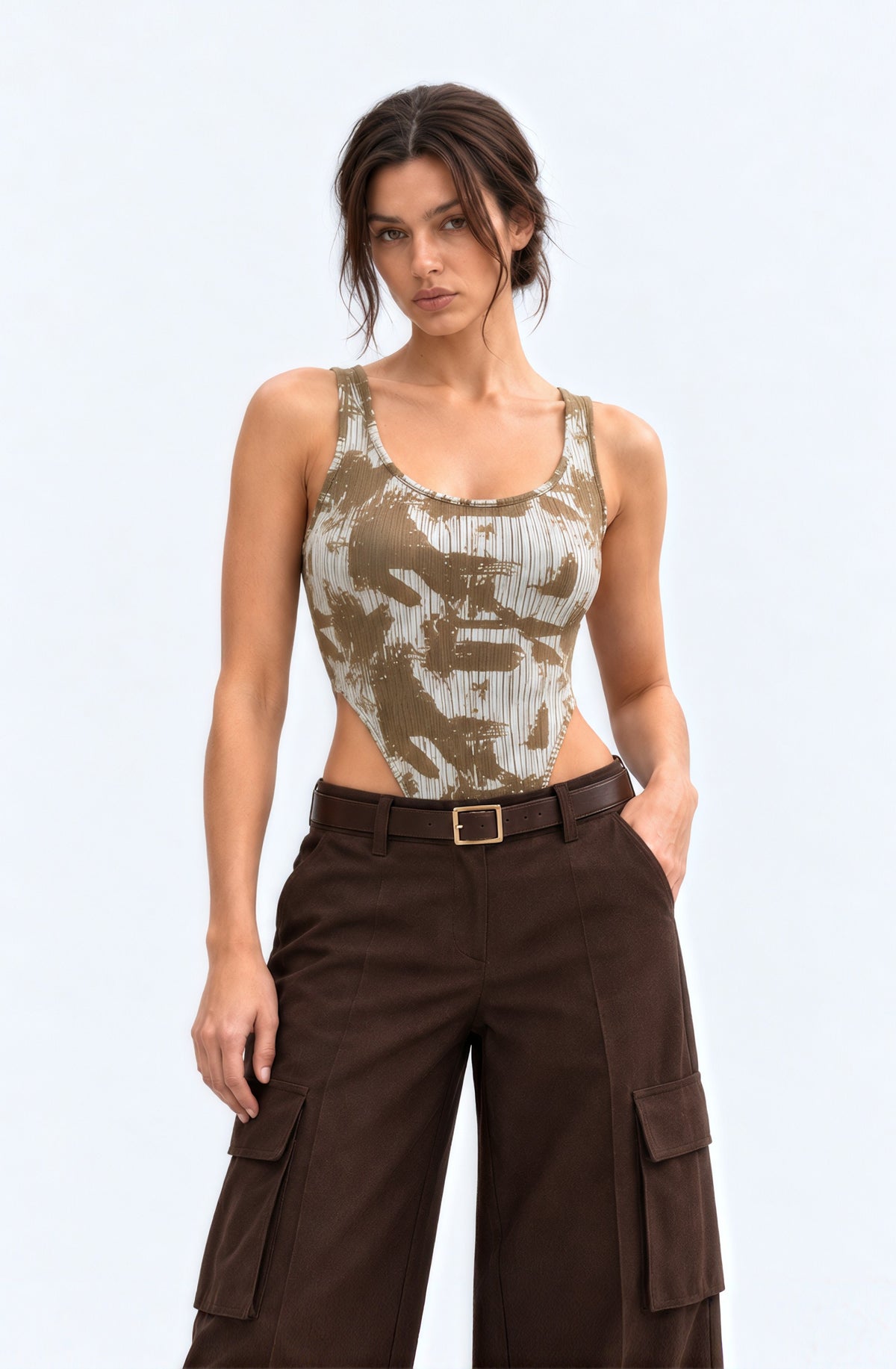 Patterned Square Neck Bodysuit