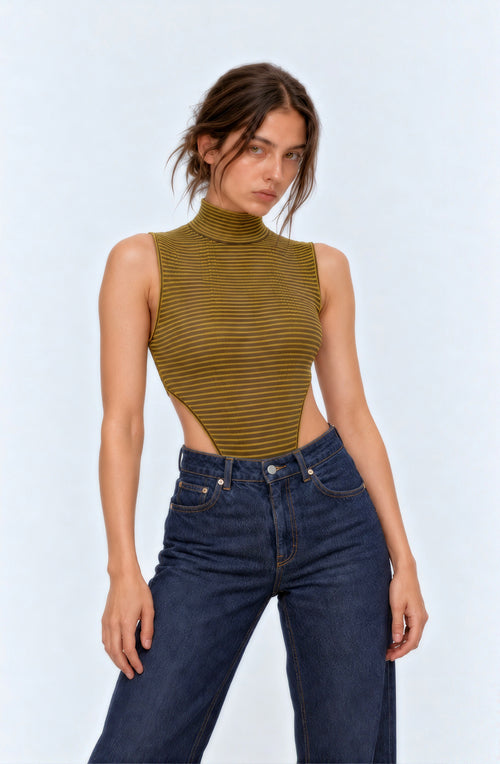 Striped Turtleneck Bodysuit
